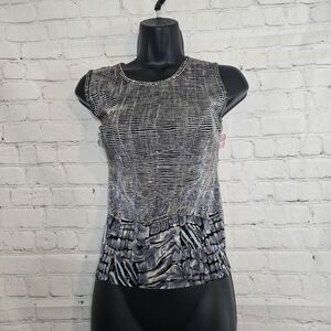 Women's accordion crinkler Gray Patterned sleeveless blouse 90s Fairy Grunge S